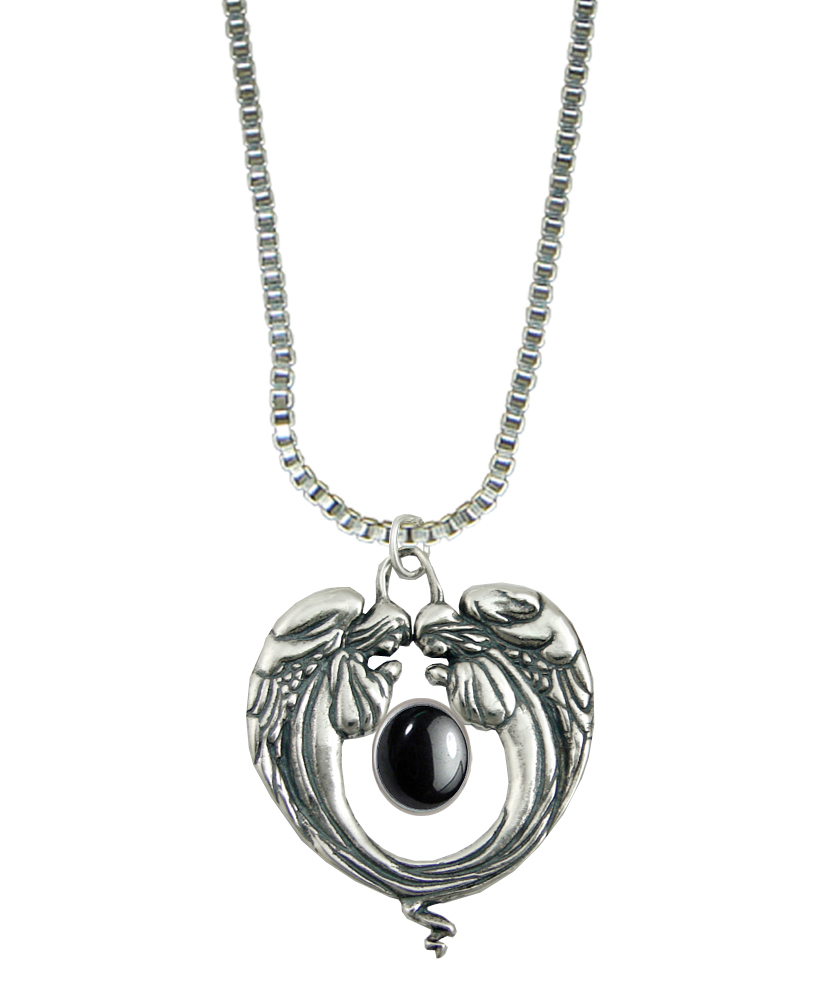 Sterling Silver Praying Angels Pendant With Hematite